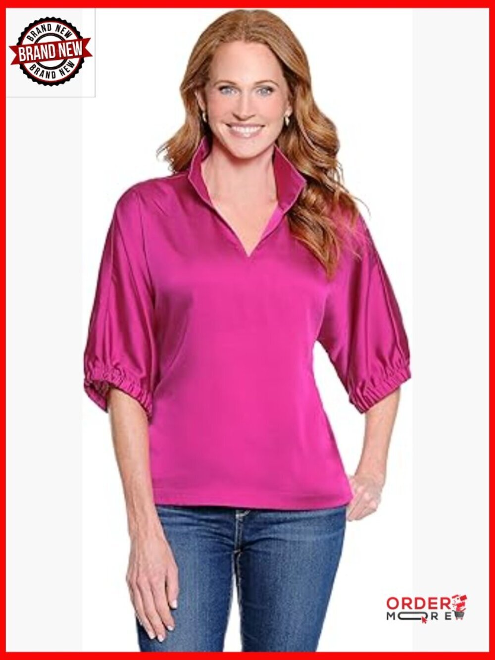 Hammered Satin Dolman Sleeve Pullover Top for Women - Relaxed Fit